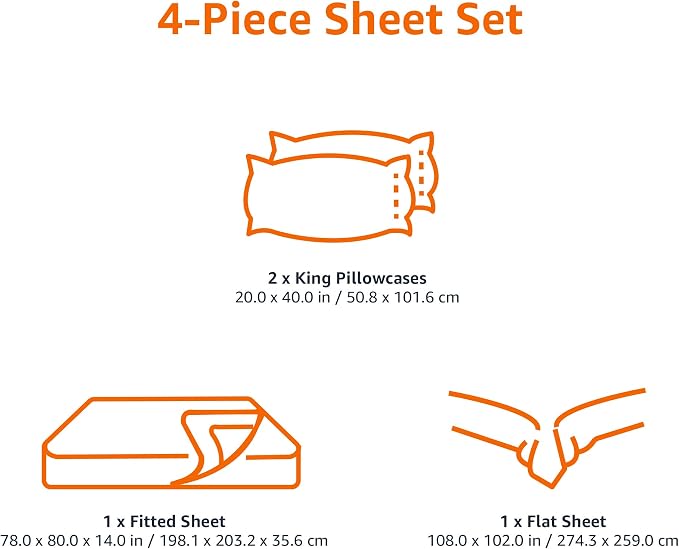 Amazon Basics Lightweight Super Soft Breathable Wrinkle-Free Microfiber 4-Piece Bed Sheet Set with 14" Deep Pockets, King, Aqua Fern, Printed