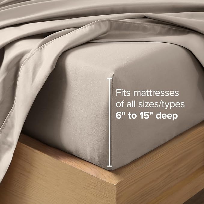 Bare Home Twin XL Sheet Set - 1800 Ultra-Soft (Twin XL, Khaki) | Deep Pockets 6 to 15 Inches, Breathable, Hypoallergenic, Hotel Luxury, Easy Fit, Soft, All-Season