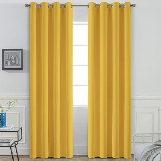 Yakamok Room Darkening Curtains 52x84 inch Long Mustard Yellow-Living Room | 2 panels,grommet blackout window treatment,thermal insulated,light blocking drapes,privacy protection,bedroom dining room