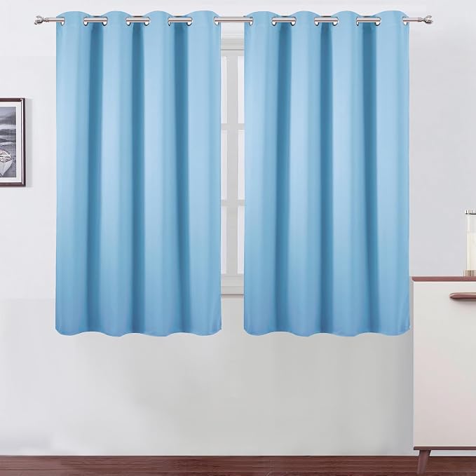 Blackout Curtains 66 x 54 Inch Long Sky Blue Curtains Set of 2 Panels Room Darkening Curtains for Bedroom and Living Room