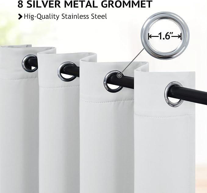 COSVIYA Grommet Room Darkening Greyish White Curtains 63 inch for Bedroom | Light Blocking Insulated Thermal Curtains for Living Room, Blackout Thick Polyester Window Drapes,42x63 inches, 2 Panels