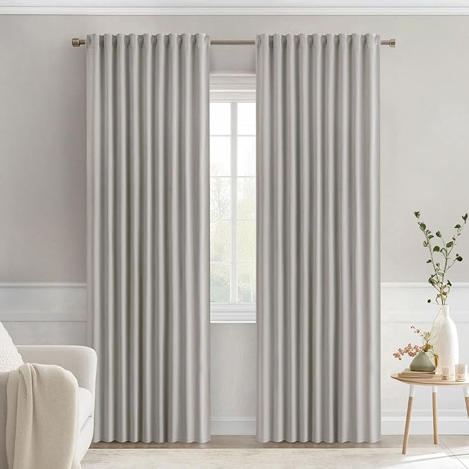 MIULEE Cobblestone Back Tab Blackout Curtains 52x90 Inch Long 2 Panels Set | Rod Pocket Pinch Pleated, Thermal Insulated, Room Darkening, Light Blocking, Privacy Curtains for Living Room Bedroom