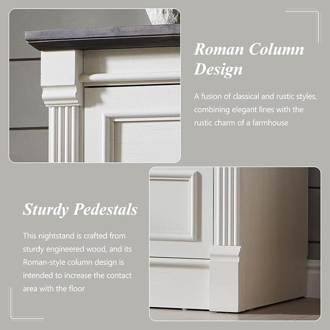 Aitjunz Farmhouse 47'' Wide 6 Drawer Dressers for Bedroom, Antique White | Chests of Drawers w/Roman Columns, Horizontal Wooden TV Stand Dresser w/Metal Handle for Bedroom, Hallway, Living room