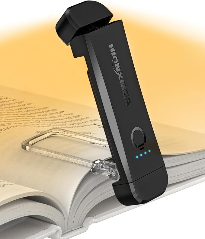 HIONXMGA Book Reading Light,Silent Touch Book Lamp for Reading in Bed,Rechargeable Clip on Booklight with 3 Amber Colors & 7 LEDs Precise Dimming for Eye Caring Night Reading,Books Lovers,Kids,Black | Up to 100H Runtime,3 Amber Colors,Stepless Dimming,...