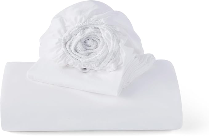 Bedsure Prewashed Duvet Cover Full with Fitted Sheet, 4Pcs, Bright White | 4-Piece Set, 15-Inch Deep Pocket, Ultra Soft, Relaxed Texture, Breathable, Zipper Closure, 8 Corner Ties, Easy Care