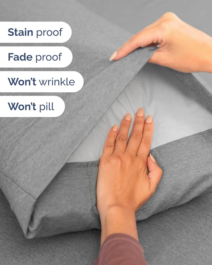 Flex Top Split Head King Sheet Set - 4 Piece Extra Deep - Heathered Grey | Easily Fits 18 to 24 inch Mattress, Ultra Soft, Wrinkle & Fade Free with Extra Deep Pockets, Comfy Hotel Luxury Bedding