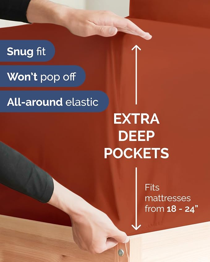 2 Pack Extra Deep Twin XL Fitted Sheets with Deep Pockets - Terracotta | Hotel Luxury Bottom Fitted Sheets Only, Soft, Fade & Wrinkle Free, Breathable & Comfy, All Around Elastic Fitted Sheets