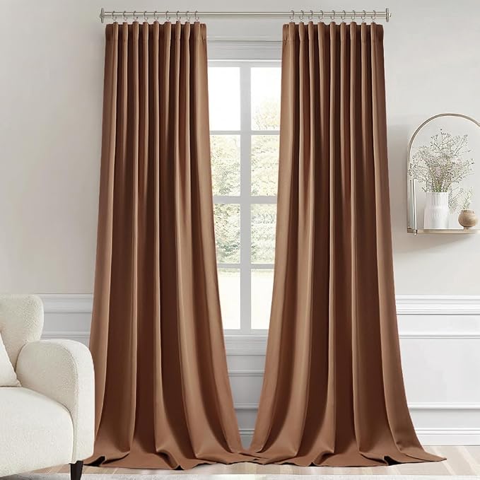 MIULEE Cappuccino Brown Back Tab Blackout Curtains 52"x96" Long 2 Panel Set | Rod Pocket Pinch Pleated, Thermal Insulated, Bedroom Living Room Darkening Drapes, Light Blocking Floor to Ceiling Curtains