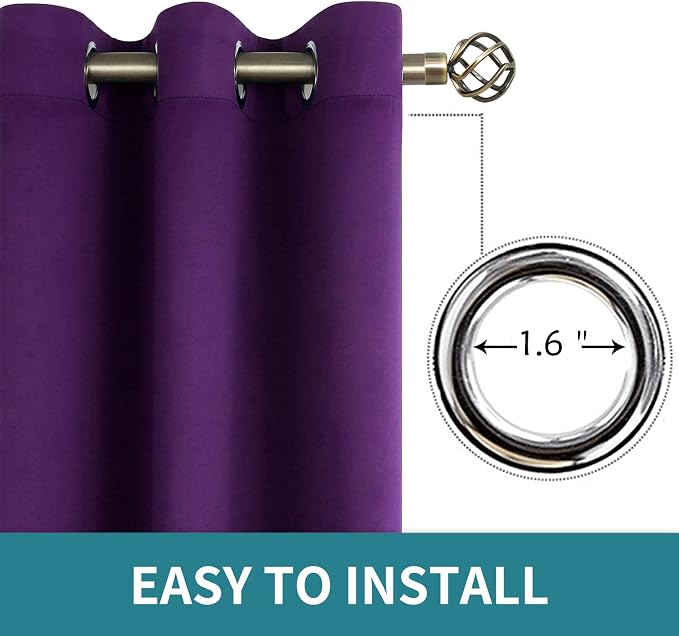 BGment Purple Blackout Curtains for Bedroom 63 Inch Long - 2 Panels | Grommet Top, Black Out, Room Darkening, Sunblock, Thermal Insulated, Window Drapes for Kids Boys Room, 42x63 Inch