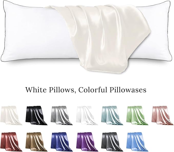 Body Pillow with Satin Pillowcase, Body Pillow for Adults, Beige | 20"x54", Removable Cover, OEKO-TEX Certified Down Alternative Filling,Washing Machine