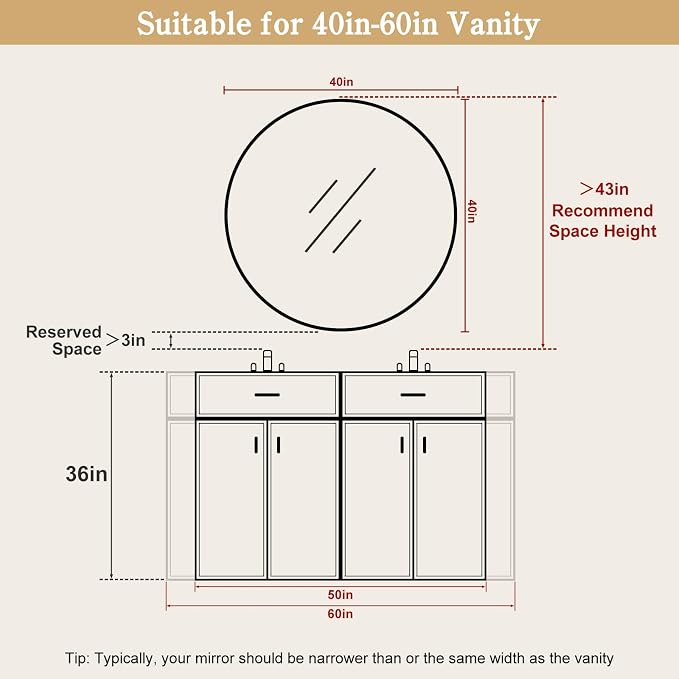Round Wood Mirror, 40" Round Modern Decoration Large Circle Wall Mirror for Bathroom Living Room Bedroom Entryway, Honey