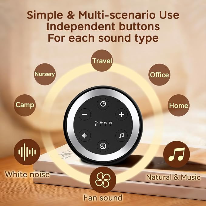 Portable Sound Machine White Noise Machine for Baby Kids Adults Sleeping with 32 Soothing Sounds 32 Volume Levels Brown Noise Machine with 4 Timer Memory Funtion for Travel Office Privacy