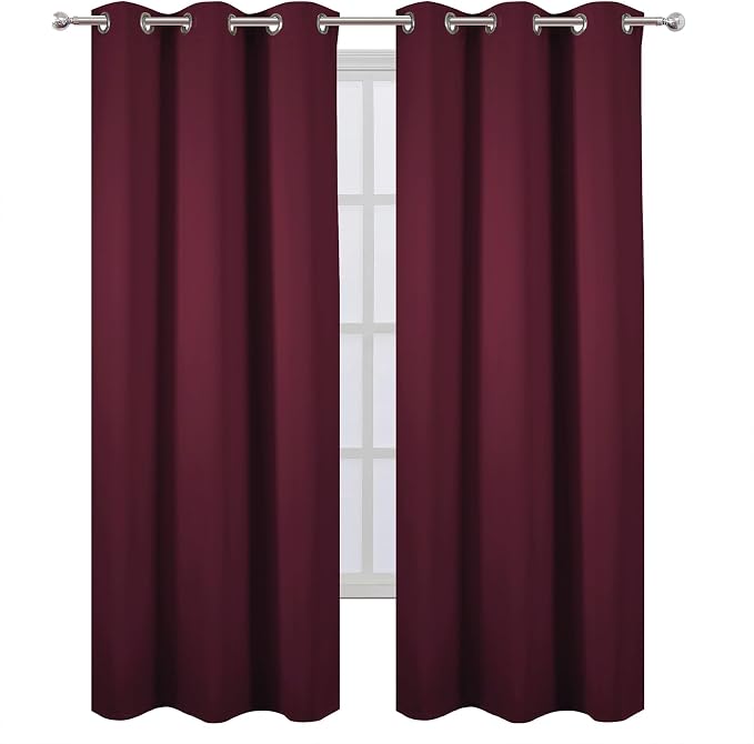 Burgundy Red Blackout Curtains 34 x 84 Inch Length/Set of 2 Curtain Panels/Thermal Insulated Room Darkening Blackout Curtains for Bedroom