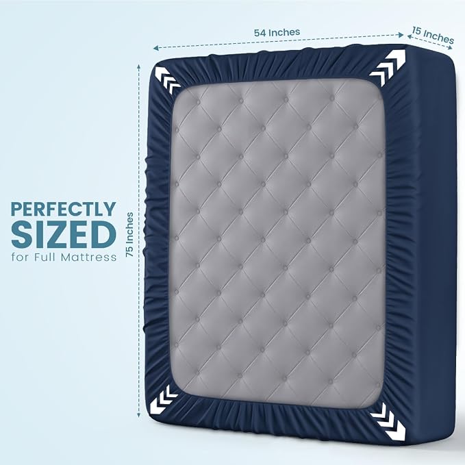 Waterproof Full Size Mattress Protector fits Upto 15" deep Mattresses | Utopia Bedding 200 GSM Soft & Breathable Mattress Cover, Dirt-Proof, Noiseless, Machine Washable Fitted Sheet Style, Navy