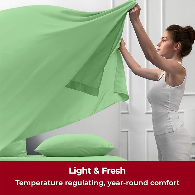 Mellanni Iconic 5-Piece, Ultra Soft Sheet Set (Split King, Pistachio) | 10M+ Sleepers. Lab-tested: Sleeps Cool, Stays Bright, Strong, Smooth. Good Housekeeping Best Bedding, 7 yrs running.