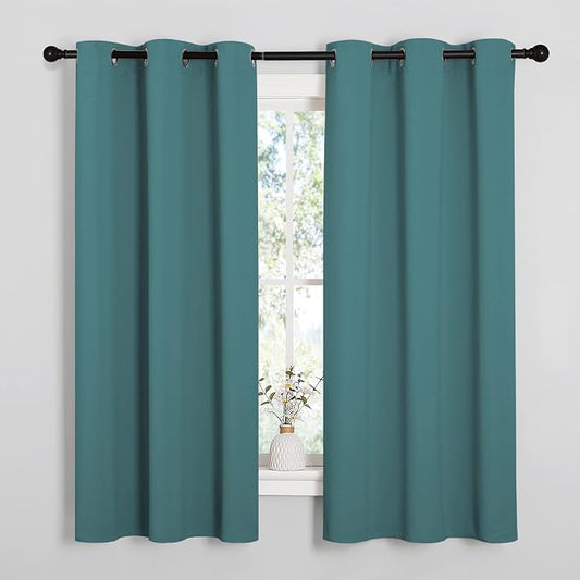 NICETOWN Blackout Curtains/Drapes, 1 Pair, 42 by 63-inch, Sea Teal | Thermal Insulated Solid Grommet Blackout Curtains/Drapes/Panels for Dining Room