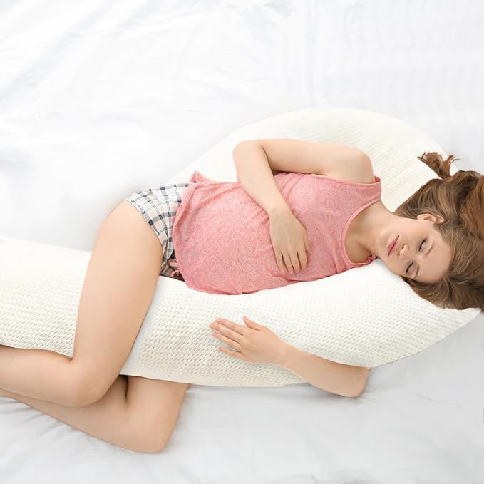 Body Pillow for Adults, Swan Pillow Insert for Sleeping, Beige, 49 Inch | Side Sleeper Pregnancy Bed Pillow, Soft Fabric, Shredded Memory Foam and Removable Washable Cover