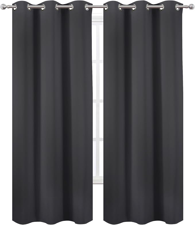 Dark Grey Thermal Blackout Curtains/38 x 84 Inch/Set of 2 Panels Room Darkening Curtains for Bedroom
