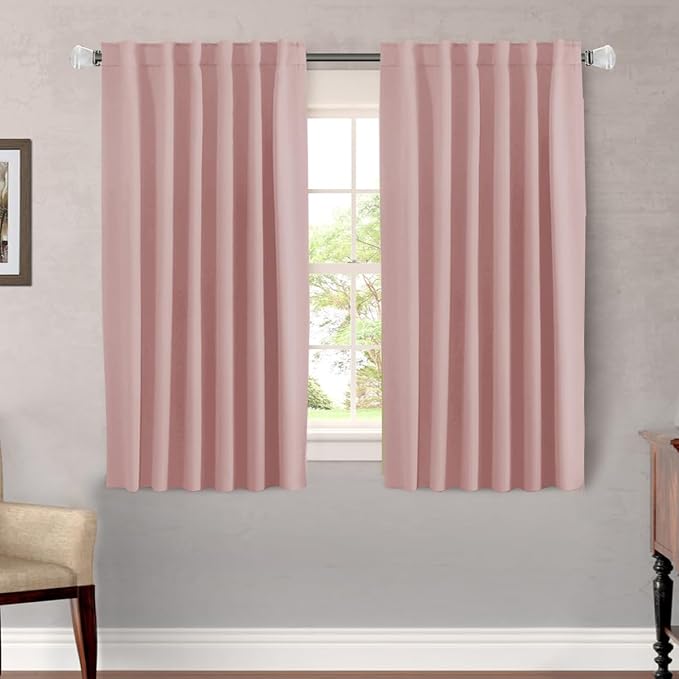 H.VERSAILTEX Blackout Curtains Thermal Insulated Window Treatment Panels Room Darkening Blackout Drapes for Living Room Back Tab/Rod Pocket Bedroom Draperies (2 Panels, Baby Pink, 52 x 54 Inch)