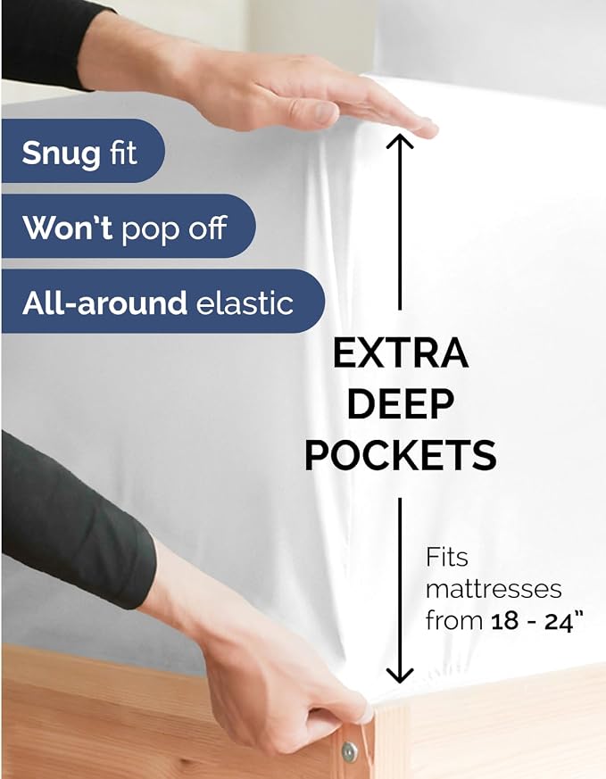 2 Pack Extra Deep King Fitted Sheets with Extra Deep Pockets - White | Hotel Luxury Bottom Fitted Sheets Only, Soft, Fade & Wrinkle Free, Breathable & Comfy, All Around Elastic Fitted Sheets