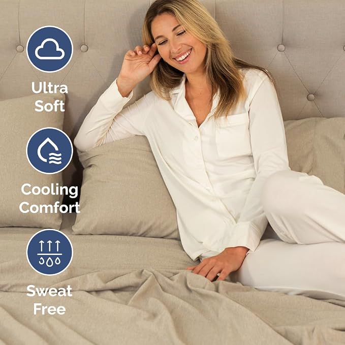 Short Queen Size 4 Piece Bed Sheet Set - RV Short Queen - Heathered Beige | Ultra-Soft, Breathable & Cooling Bed Sheets Set with Deep Pockets, Hotel Luxury Bedding for Women & Men, Wrinkle & Fade Free