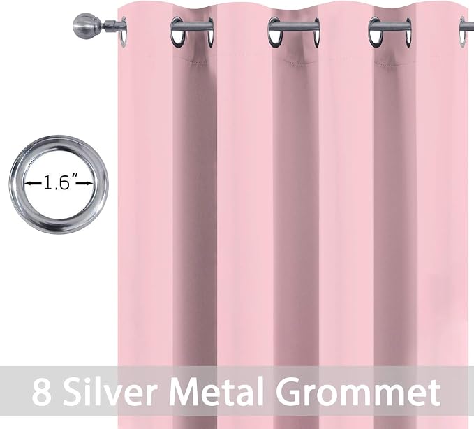 Yakamok Room Darkening Curtains 52x63 inch Long Pink-Living Room | 2 panels,grommet blackout window treatment,thermal insulated,light blocking drapes,privacy protection,bedroom dining room