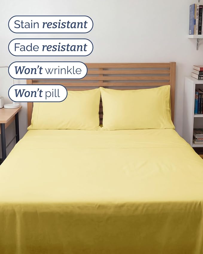Full XL Sheets - 4 Piece Full XL Sheet Set - Breathable & Cooling - Yellow | Hotel Luxury Bedding for Women & Men with Deep Pockets, Ultra-Soft, Comfy, Easy-Fit, Wrinkle Free & Fade Resistant, Oeko-Tex