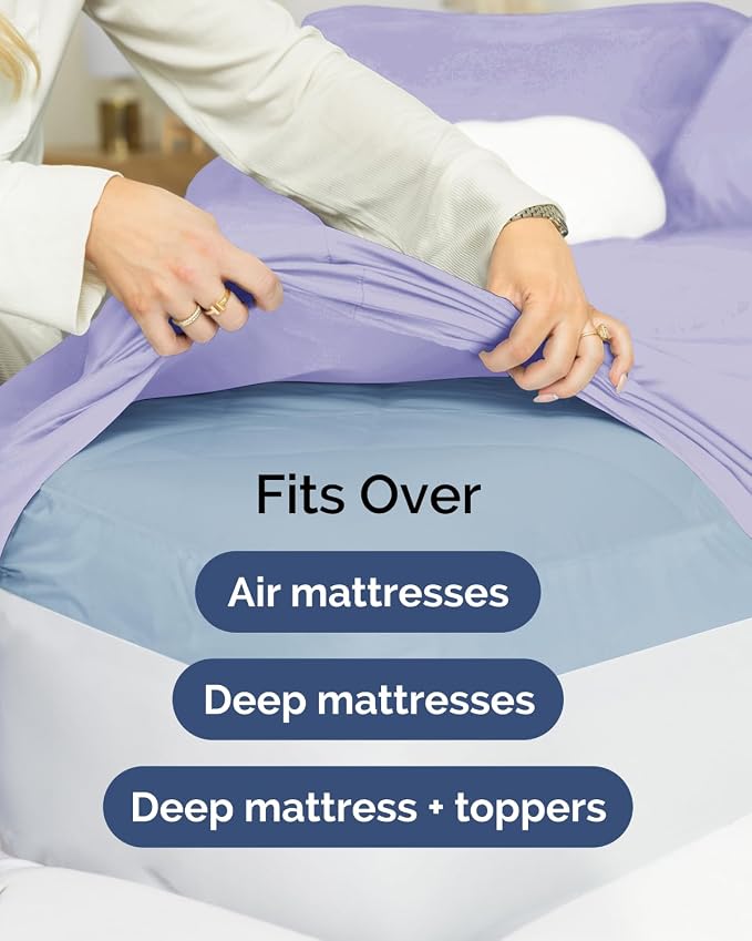 2 Pack Extra Deep Full Fitted Sheets with Extra Deep Pockets - Lavender | Hotel Luxury Bottom Fitted Sheets Only, Soft, Fade & Wrinkle Free, Breathable & Comfy, All Around Elastic Fitted Sheets
