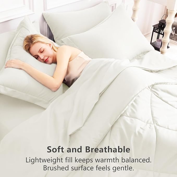 Queen Comforter Set with Sheets Ivory - 7 Pieces Bed in a Bag | OEKO-TEX Certified, All Season, 240GSM Down-Alternative Comforter, Sheets, Pillowcases & Shams, 14" Deep Pocket, Easy Care