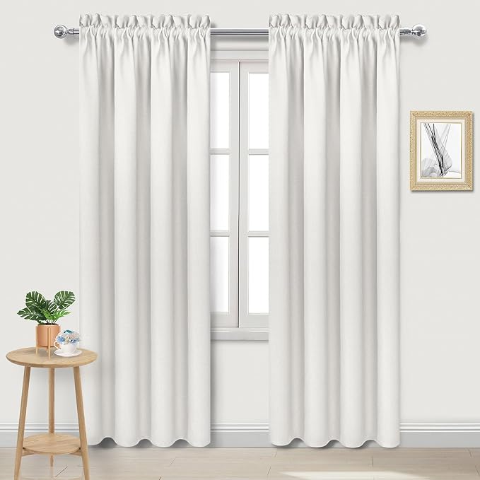 DWCN Blackout Curtains for Bedroom Living Room 42 x 84 Inch Long Ivory | 2 Panels Set, Room Darkening, Thermal Insulated, Light Blocking, Rod Pocket Drapes, Noise Reducing Window Treatments