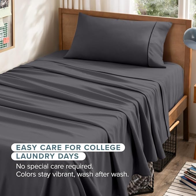 Bare Home Twin XL Sheet Set - 1800 Ultra-Soft (Twin XL, Forged Iron Grey) | Deep Pockets 6 to 15 Inches, Breathable, Hypoallergenic, Hotel Luxury, Easy Fit, Soft, All-Season