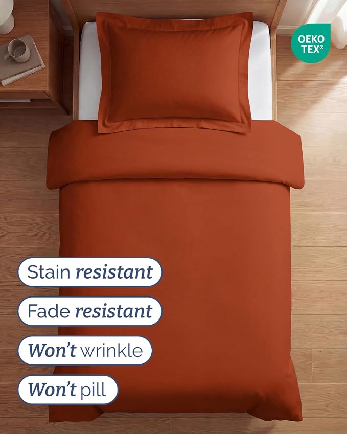Duvet Cover Twin/Twin XL - 2 Piece with Zipper Closure - Terracotta | Extra Soft, Breathable, Twin/Twin XL Duvet Cover 68" x 90" w/ 1 Pillow Sham, Zipper Closures & Ties, Women, Men, Kids & Teens