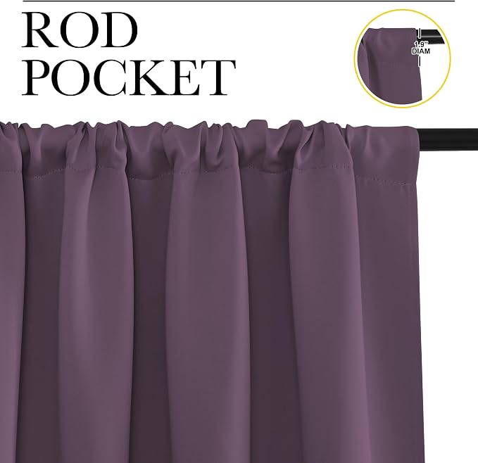NICETOWN Plum Blackout Curtains for Living Room 42" w x 63" L 2 Panels | Darkening Window Panels Easy-Care Solid Thermal Insulated Draperies Drapes for Daughter Room Bedroom, Light Blocking Decor