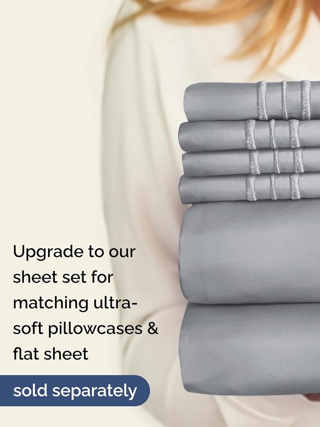 Extra Deep Cal King Fitted Sheet - Single Fitted Sheet Only - Steel Blue | Easily Fits 18 inch to 24 inch Mattress, Soft, Wrinkle Free, Breathable & Comfy, Extra Deep Pockets Hotel Luxury Fitted Sheet