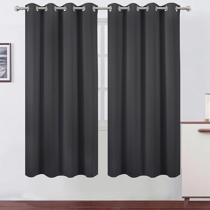 Dark Grey Thermal Blackout Curtains/52 x 72 Inch/Set of 2 Panels Room Darkening Curtains for Bedroom