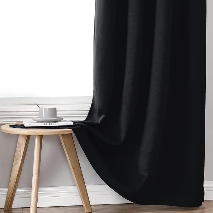 ChrisDowa 100% Blackout Curtains for Bedroom 78 Inches Long 2 Panels Set | 2 Thick Layers, Thermal Insulated, Light Blocking, Grommet, Window Treatment, Living Room Drapes, Black, 42 x 78 Inch