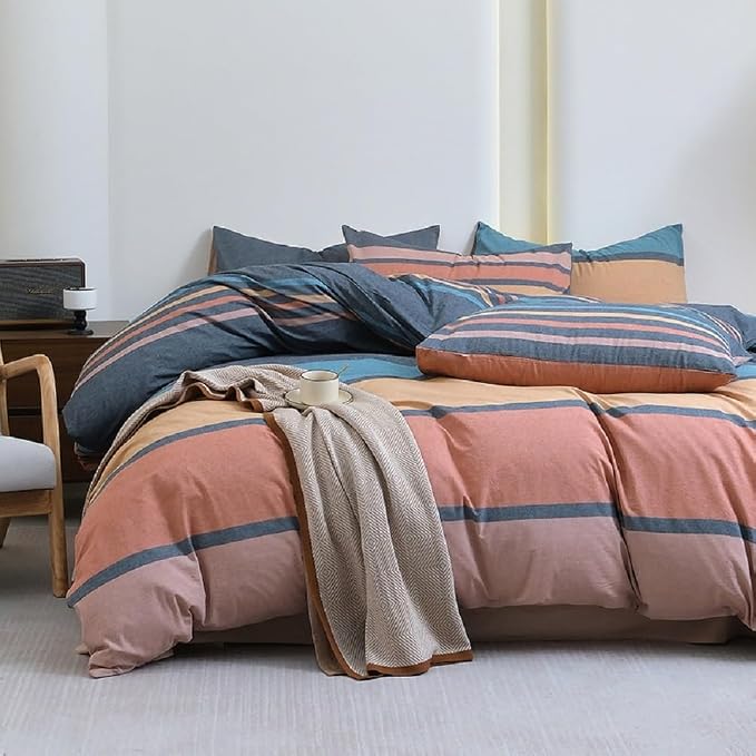 LifeTB Striped Comforter Set King Size Multi-Colored Stripes Pattern Comforter Fluffy Bed Set 3 Pieces Lightweight Bedding Comforter King Modern Soft Patchwork Stripe Boho Comforter for All Seasons