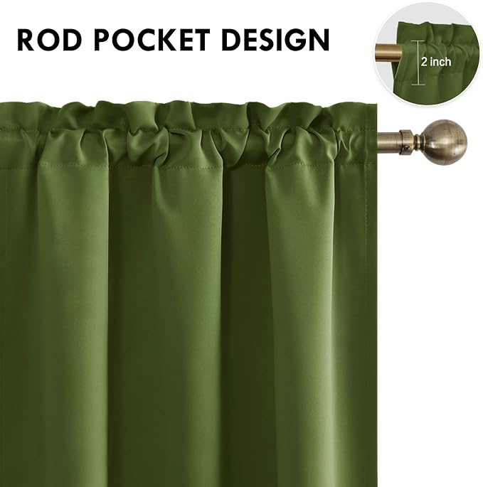 DWCN Blackout Curtains for Bedroom 38 x 54 Inch Long Olive Green 2 Panels | Room Darkening, Thermal Insulated, Light Blocking, Rod Pocket Drapes, Noise Reducing Window Treatments