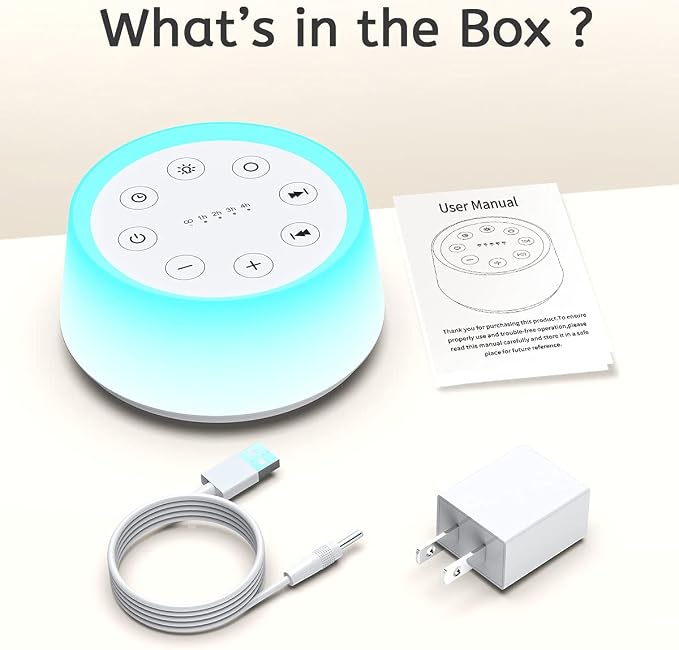 ColorsNoise White Noise Machine with 30 Sleep Music 5 Timers 12 Colors Baby Night Light with Memory Function Sound Machine for Sleep Nursery Home Travel(T-White)