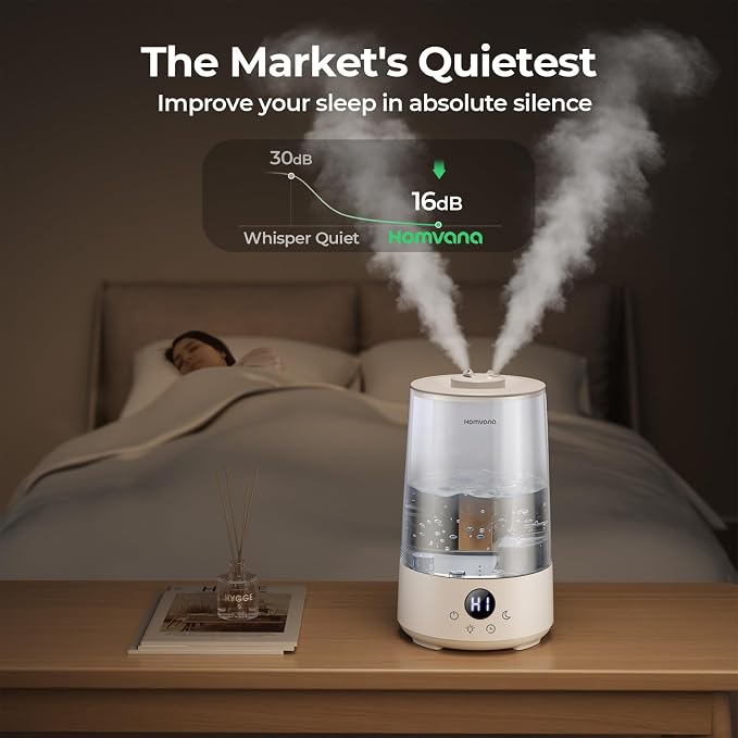 Homvana 3.6L Top-Fill Cool Mist Humidifiers for Bedroom, Large Room(Clear) | 23dB Quiet, Easy-to-Clean 2-in-1 Baby Humidifier & Oil Diffuser for Congestion Relief, Last for 4 Night (Transparent)