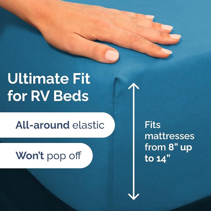 Short Queen Size 4 Piece Bed Sheet Set - RV Short Queen Sheets - Denim Blue | Ultra-Soft, Breathable & Cooling Bed Sheets Set with Deep Pockets, Hotel Luxury Bedding for Women & Men, Wrinkle & Fade Free