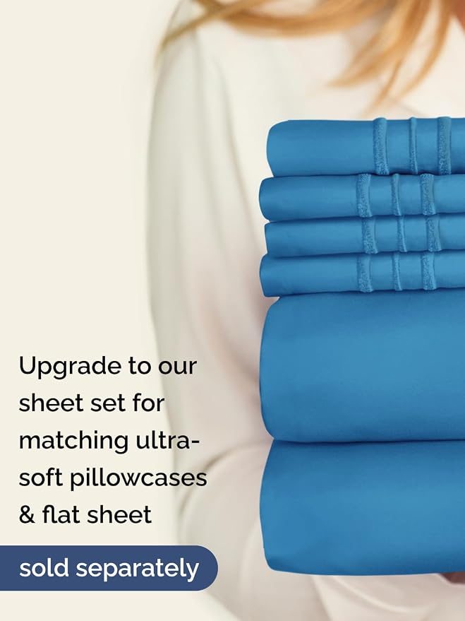 Extra Deep Split King Fitted Sheet - Single Fitted Sheet Only - Denim Blue | Easily Fits 18 inch to 24 inch Mattress, Soft, Wrinkle Free, Breathable & Comfy, Extra Deep Pockets Hotel Luxury Fitted Sheet