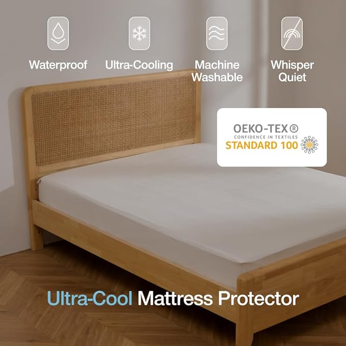 Coop Home Goods Ultra-Cool Waterproof Mattress Protector, Twin, Cooling Mattress Protector, Machine Washable Cooling Bed Cover, Whisper Quiet Waterproof Bed Cover, Twin (39x75)