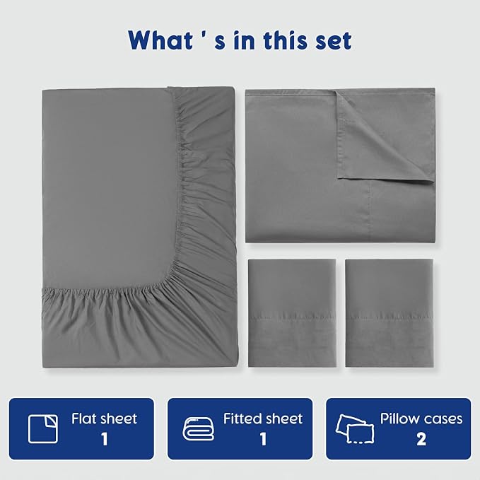 SONORO KATE 100% Egyptian Cotton Sheets,1200 Series,Full Size | Soft Breathable & Cooling LuxuryHotel Cotton,Sateen Weave for Soft Feel,Fits Upto 16" Mattress,4PC,Grey