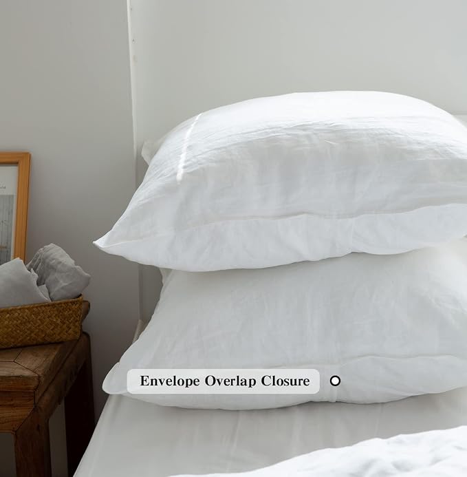 Simple&Opulence 100% Washed Linen Euro Shams 26'' x 26'' Pack of 2, Basic Style Solid Color Natural Flax Farmhouse Decorative Square Throw Pillow Covers for Bed Couch Sofa - White