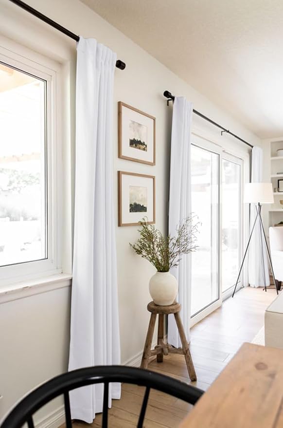 Faux Linen Total Blackout Curtains for Bedroom 102 Inch Long Bright White | 100% Blackout Shield, Back Tab/Rod Pocket Living Room Drapes, Thermal Insulated Blackout Curtains 2 Panels Set, 50"W x 102"L