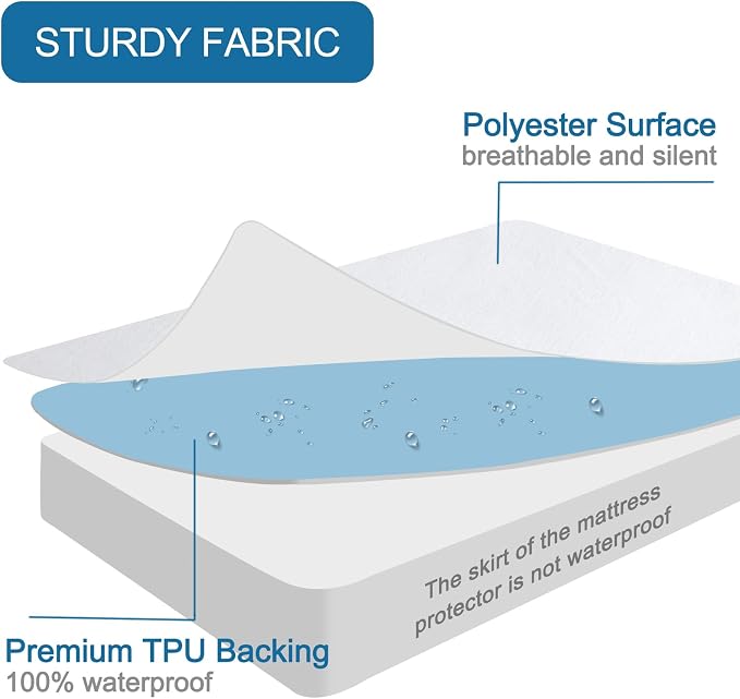 Full Size Waterproof Mattress Protector Cover Pad, Bed Fitted Sheet | White, Deep Pocket up to 14’’, Breathable & Skin-friendly