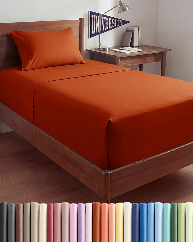 Extra Deep Twin XL Sheet Set - 3 Piece College Dorm Room - Terracotta | Soft, Breathable & Cooling, Easily Fits 18 to 24 inch Mattress, Wrinkle Free & Fade Resistant with Extra Deep Pockets