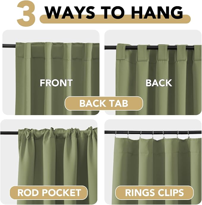 H.VERSAILTEX Blackout Curtains for Living Room Thermal Insulated Window Treatment Panels Room Darkening Blackout Drapes Back Tab/Rod Pocket Bedroom Draperies, 52 x 96 Inch, Sage, 2 Panels