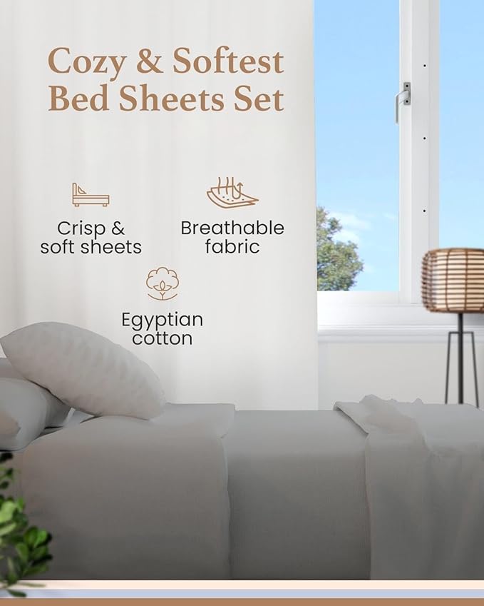 Good Sleep Bedding 100% Egyptian Cotton Twin Sheets Set, 4 Piece, Silky Sateen Weave Bed Sheets Twin, Ultra-Soft & Durable Hotel Luxury, 16 Inch Deep Pocket Twin Sheets - Light Gray